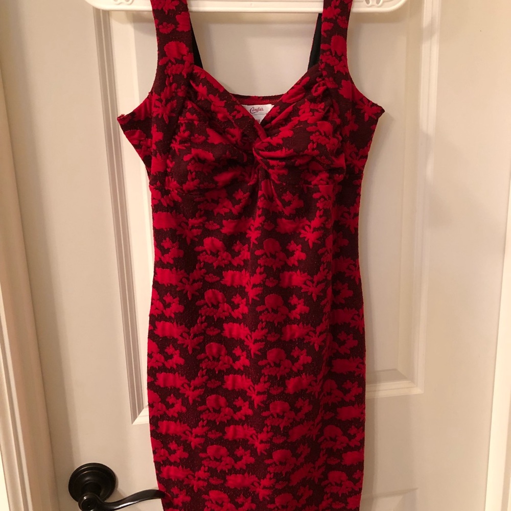 Red body con dress.